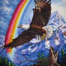 Работа «Парящий орел на фоне горы и радуги»