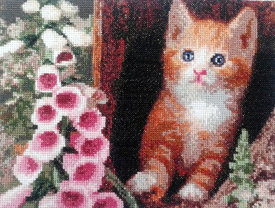 Работа «Рыжий котенок с цветами.»