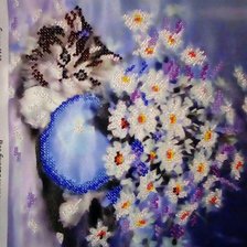 Работа «Котик с цветами»