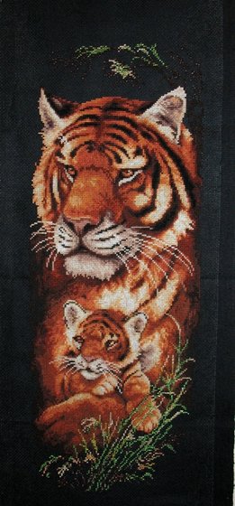 Работа «Тигрица с тигренком. Канва»