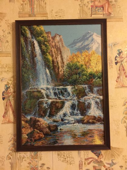 Работа «Риолис 1194 «Пейзаж с водопадом», Размер вышивки:40x60 см»