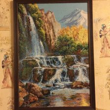 Работа «Риолис 1194 «Пейзаж с водопадом», Размер вышивки:40x60 см»
