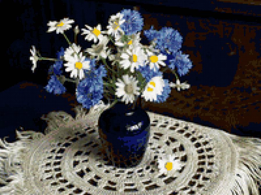 букет - ромашки, цветы, васильки - предпросмотр