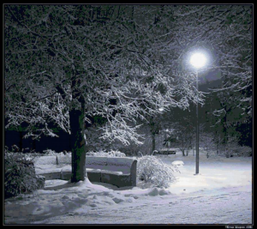 Зимняя ночь с освещением фонаря) - романтика, снег, ночь, зима - предпросмотр