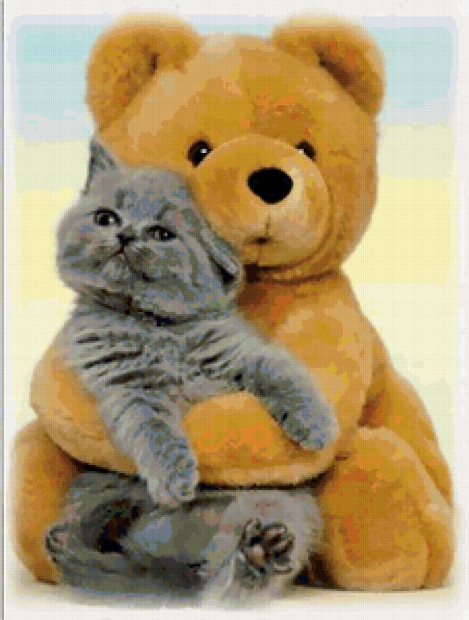 Плюшевый медвежонок с кошечкой) - кошка, кошечка, друзья, медвежонок - предпросмотр