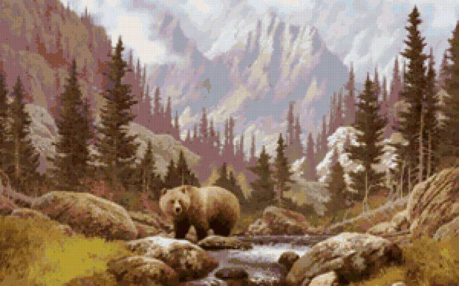 медведь - медведь, пейзаж, горы, лес - предпросмотр