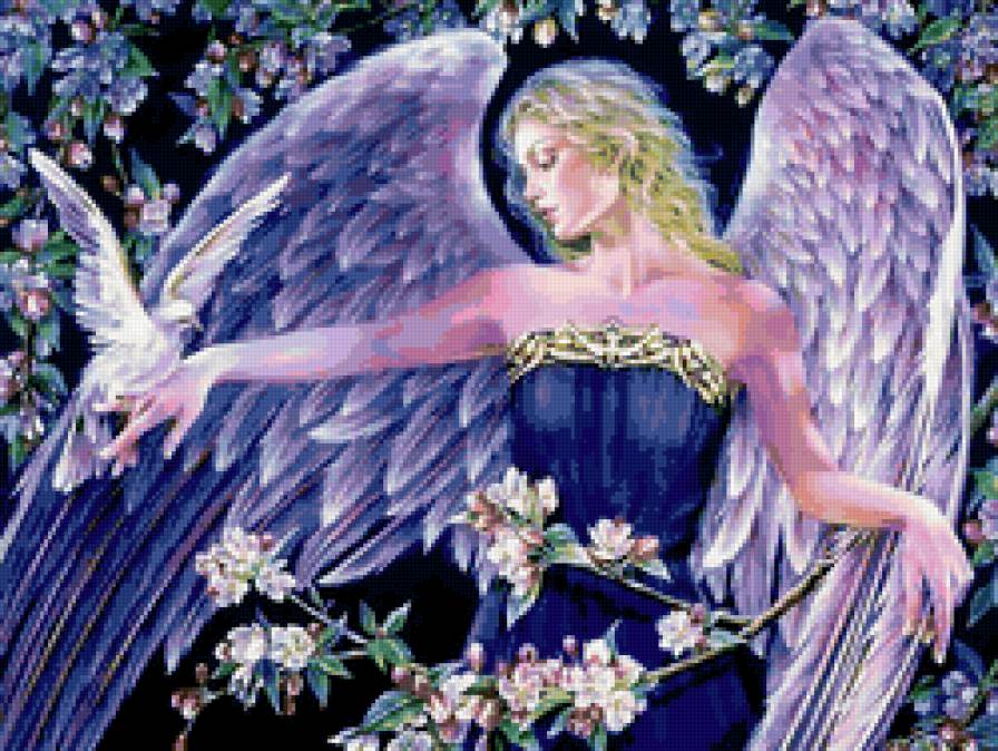 ангел - девушка, красота, сказка, птицы, ангел, голуби, красивая - предпросмотр