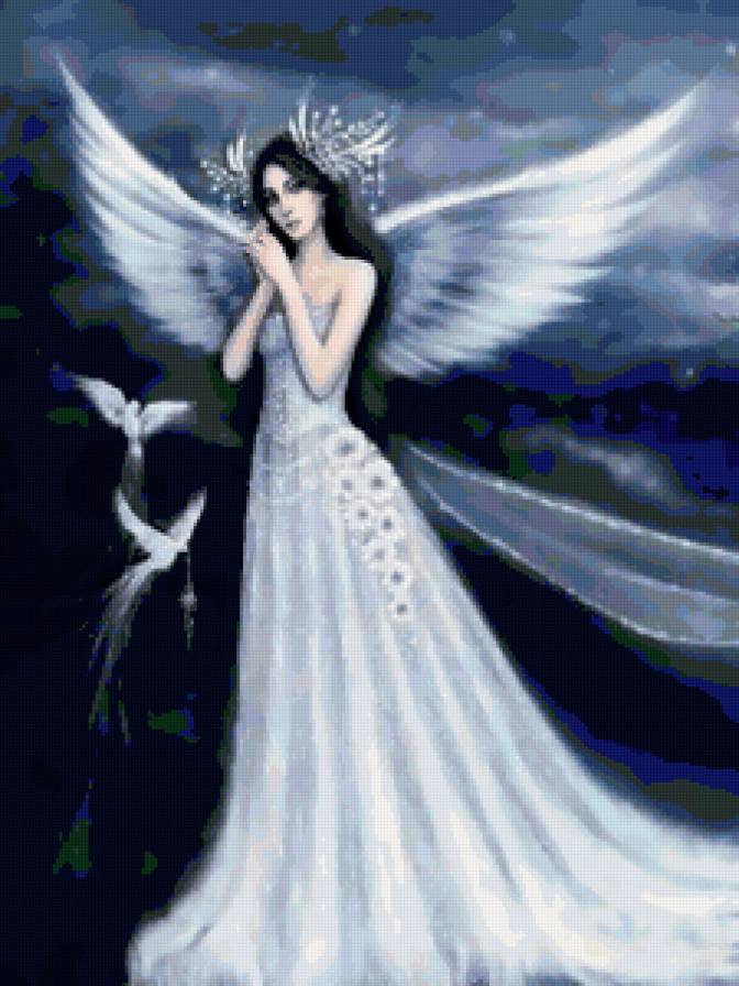 ангел - сказка, красота, девушка, ангел, красивая, птицы, голуби - предпросмотр