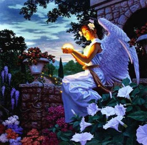 ангел в парке - ангел, девушка, сад, цветы, парк - оригинал