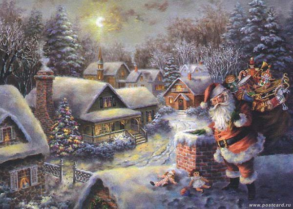 Санта на крыше - рождество, санта-клаус, новый год - оригинал