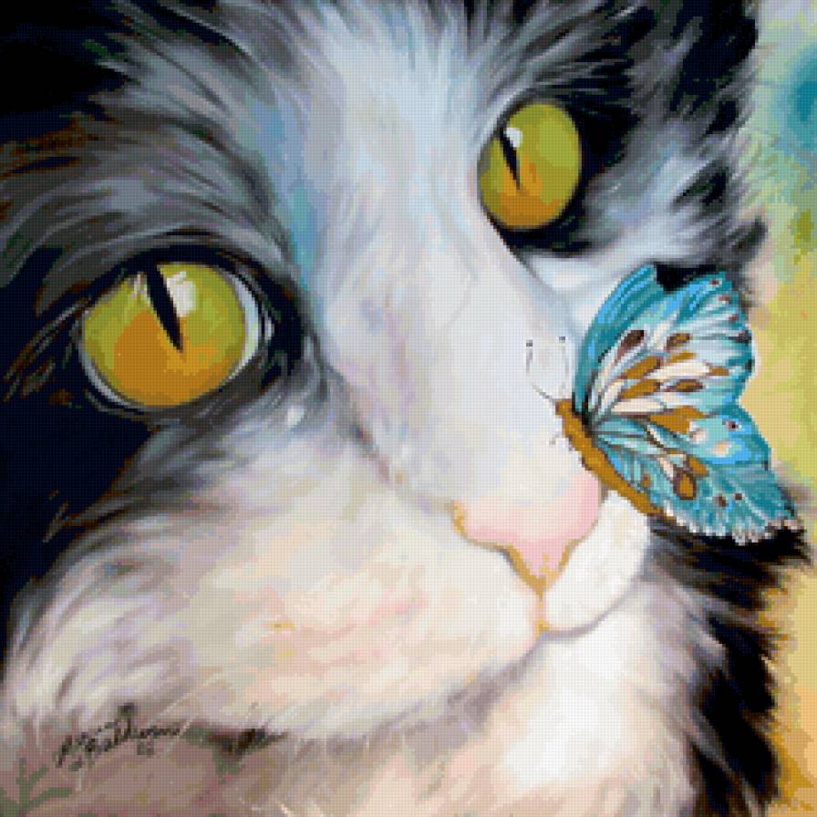 кот с бабочкой - кот, животные, бабочка - предпросмотр
