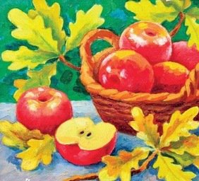 Осенняя картина - яблоки, яблочки, натюрморт, листики, корзина, урожай, яблоко - оригинал