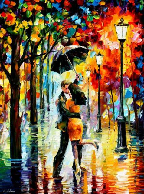 влюбленные под зонтом, Афремов - пара, афремов, зонт, парк, вечер - оригинал