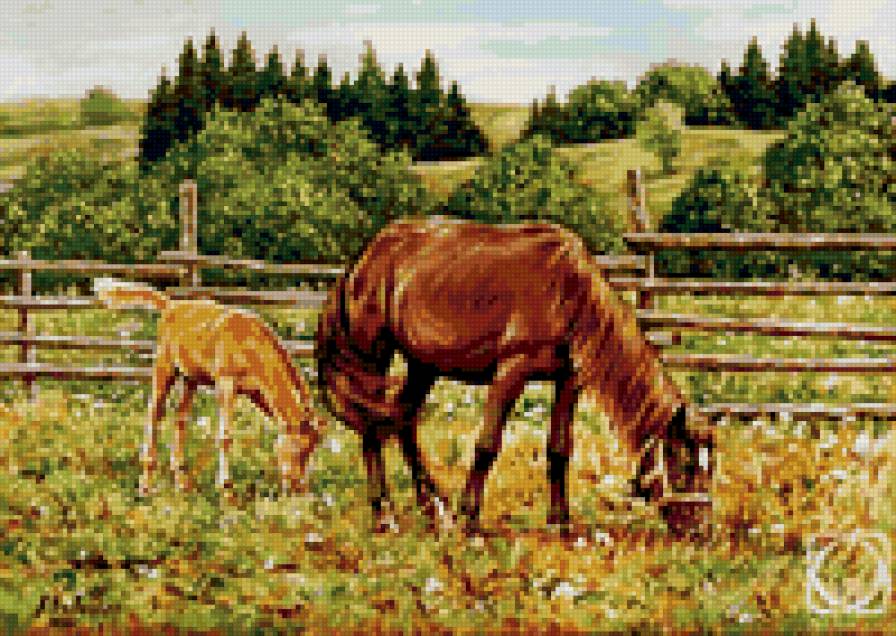 Рядом с мамочкой - лошадки, детки, малыши, рядом с мамочкой, животные, жеребенок - предпросмотр