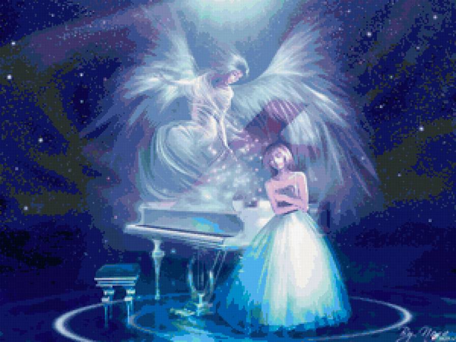 аниме1 - ангел, рояль, девушка - предпросмотр