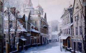 зимний город - улица, город, зима, дома - оригинал