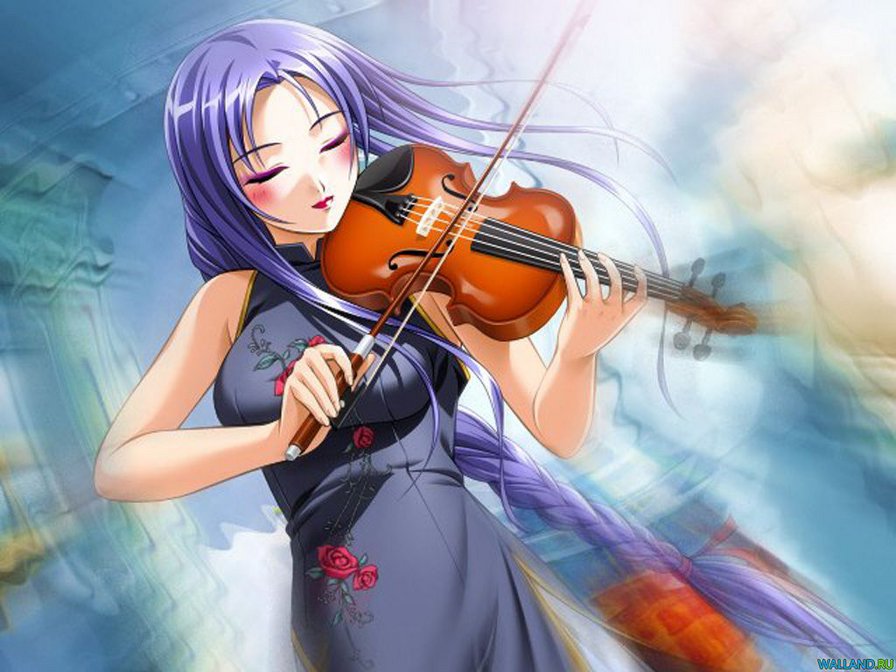 аниме 15 - скрипка, музыка, девушка, аниме - оригинал