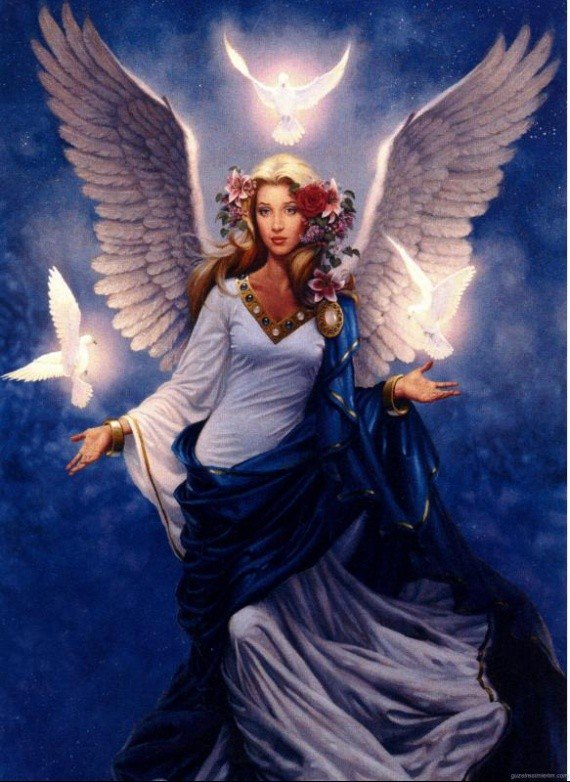 ангел с голубями - ангел, птицы, голуби, сказка, девушка - оригинал