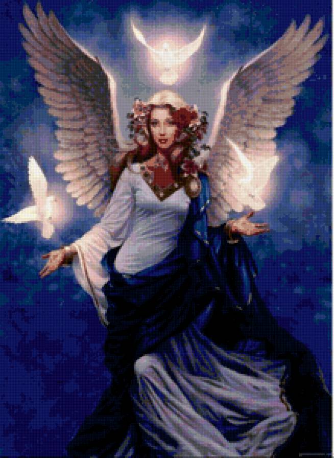 ангел с голубями - птицы, сказка, ангел, девушка, голуби - предпросмотр
