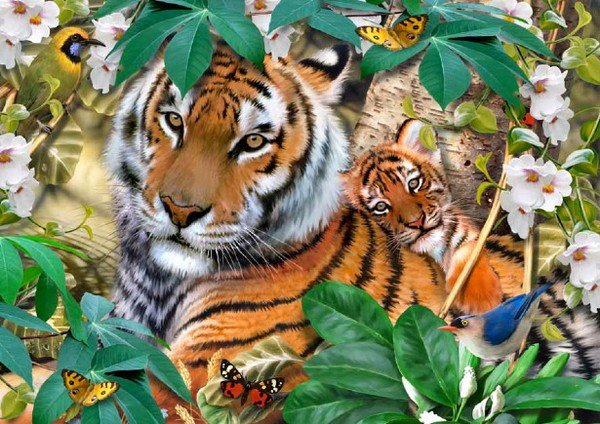 Тигры - тигры, живопись, пейзаж, животные - оригинал