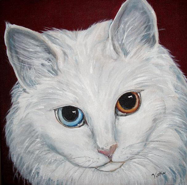 Белый кот - коты, животные, живопись - оригинал