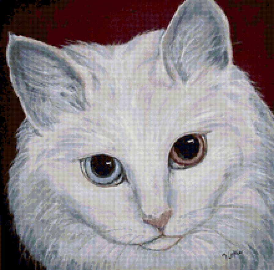 Белый кот - животные, живопись, коты - предпросмотр
