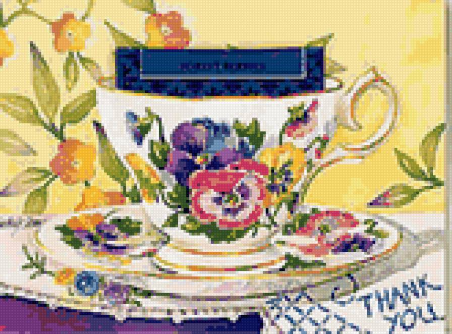 Чаепитие - фарфор, чаепитие, натюрморт, цветы, для кухни, чайник, анютки - предпросмотр