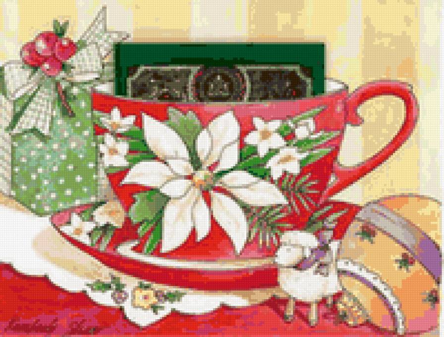 Чаепитие - цветы, рождество, для кухни, фарфор, натюрморт, чайник, чаепитие - предпросмотр