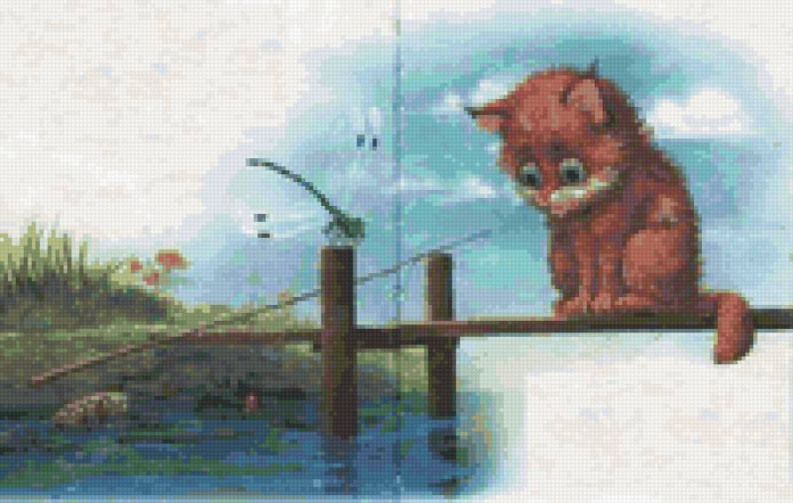 №3354769 - рыбак, река, кот - предпросмотр