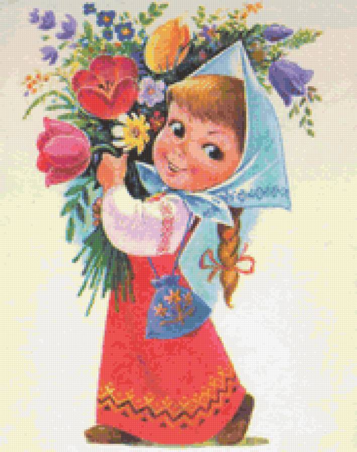 Ретро-открытки - девочка, открытка, цветы - предпросмотр