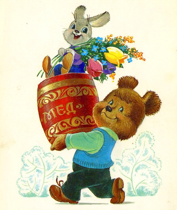 Ретро-открытки - открытка, животные, цветы - оригинал