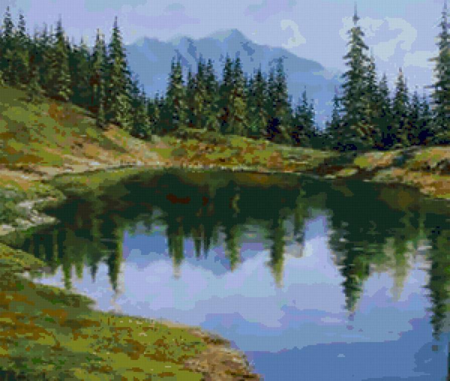 Горное озеро - горы, природа, озеро, пейзаж - предпросмотр