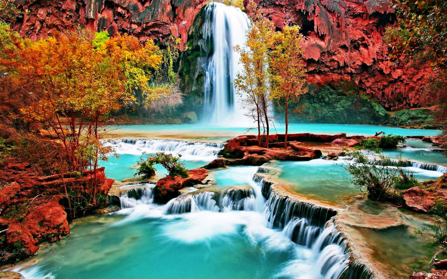 водопад - природа, водопад, осень, пейзаж - оригинал