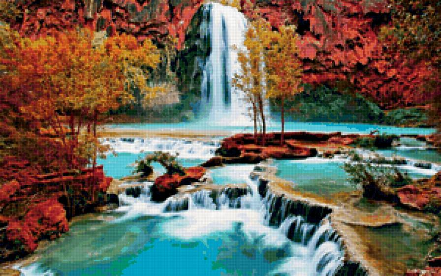 водопад - природа, пейзаж, водопад, осень - предпросмотр