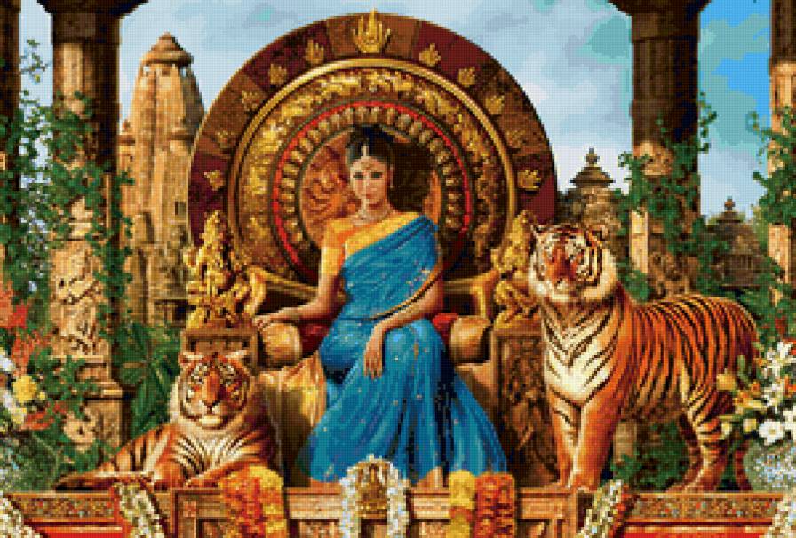 Индийская принцесса - люди, животные, кошки, девушка, тигр - предпросмотр
