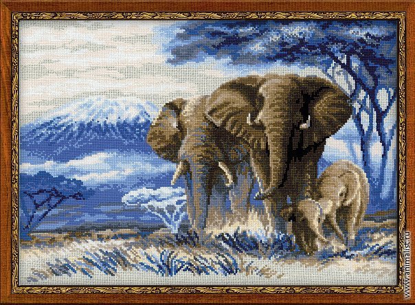 Серия "Африка" - животные, слоны, африка, пейзаж, горы - оригинал