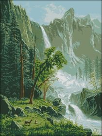 водопад - деревья, река, водопад, животное, природа, горы - оригинал