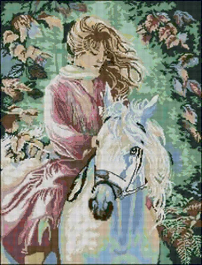 девушка на лошади - цветы, девушка, лошадь - предпросмотр