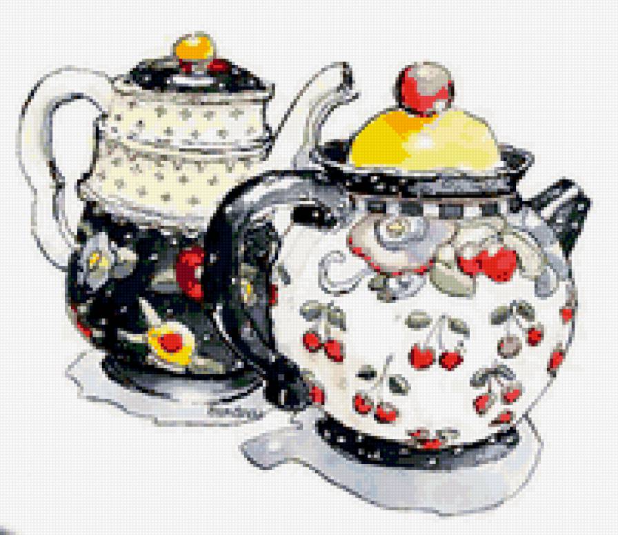 Чайнички - натюрморт, рождество, чаепитие, цветы, для кухни, чайник, фарфор - предпросмотр