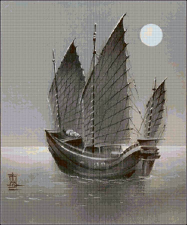 Летучий голландец - луна, корабль, море - предпросмотр