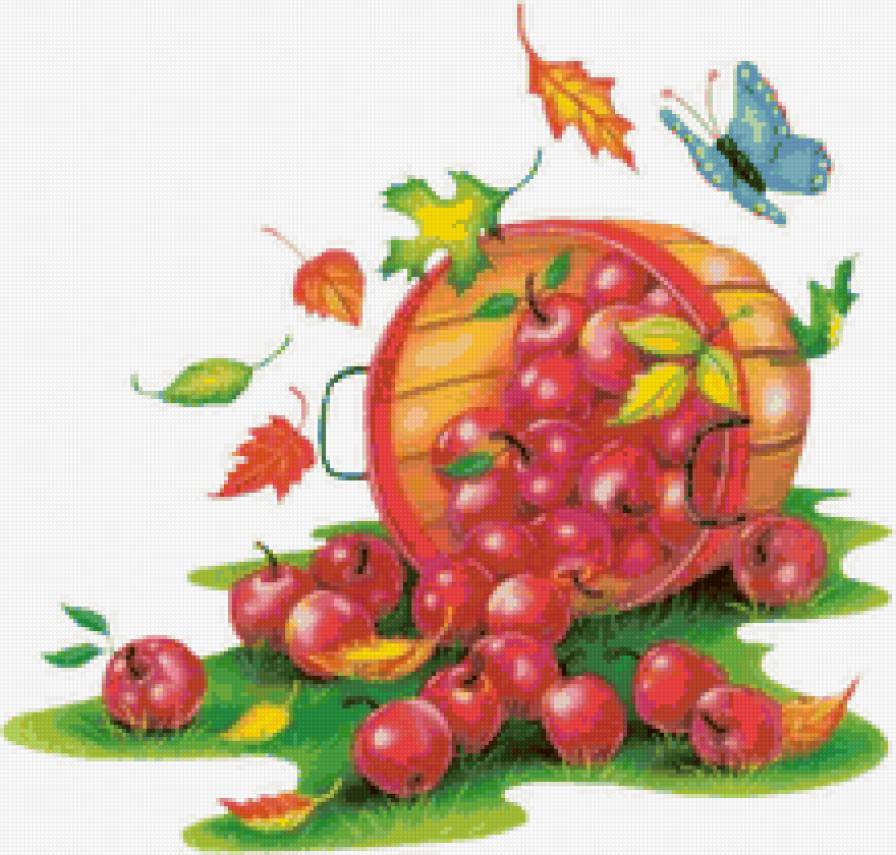 Яблоки - открытка, бабочки, яблоки, фрукты - предпросмотр