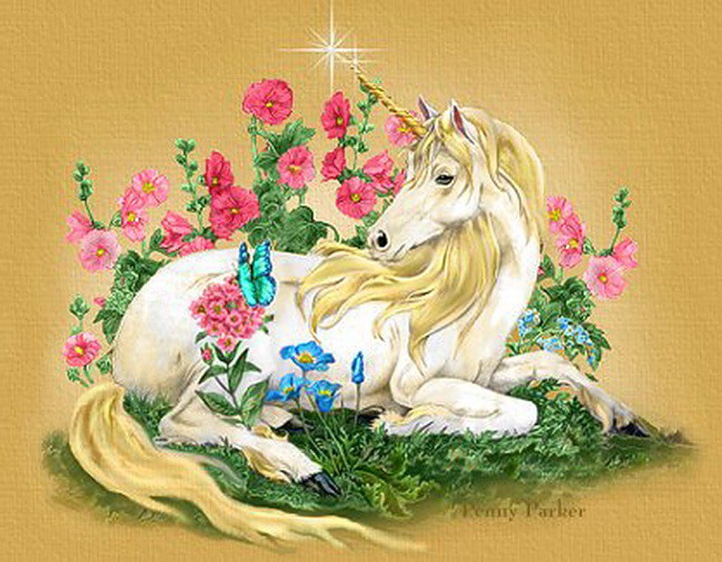 Единорог в цветах. - кони, животные, цветы, лошади - оригинал
