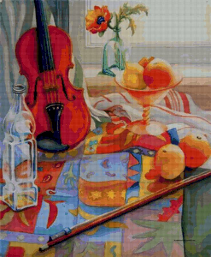 Серия "Натюрморт" - скрипка, натюрморт, цветы, фрукты - предпросмотр