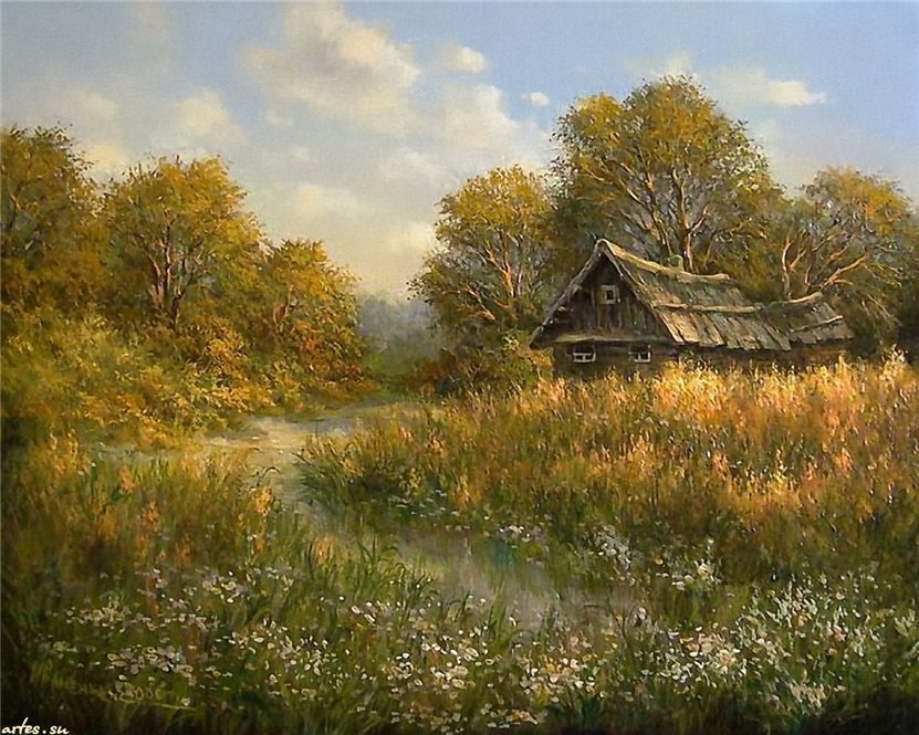 на окраине - дом, осень, природа, живопись - оригинал