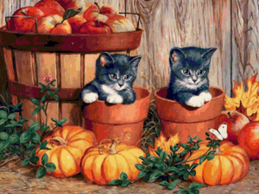 Милые котятки)) - картина, котята, домашние питомцы, животные - предпросмотр