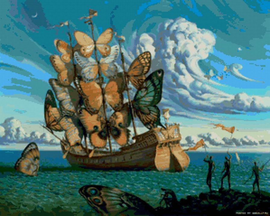 Корабль бабочек - картина, сальвадор дали, красиво, корабль, бабочки - предпросмотр