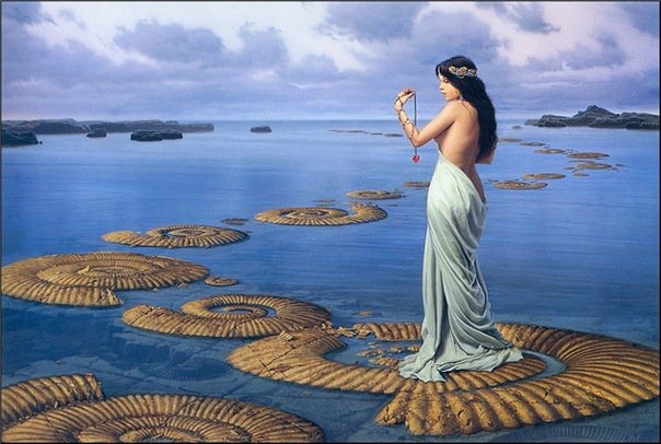 НИМФА - девушка, ракушки, островки, вода - оригинал