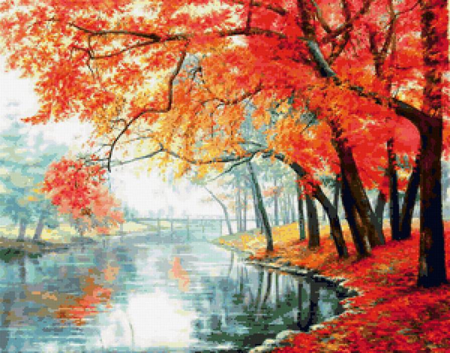 Золотая осень - осень, пейзаж, река - предпросмотр
