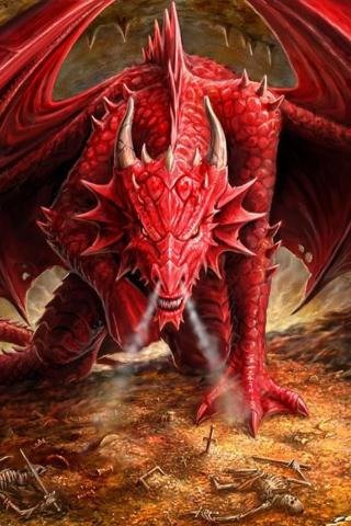 Красный дракон - драконы, фентези, золото, картина - оригинал