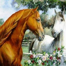 Оригинал схемы вышивки «пара лошадей» (№9170)